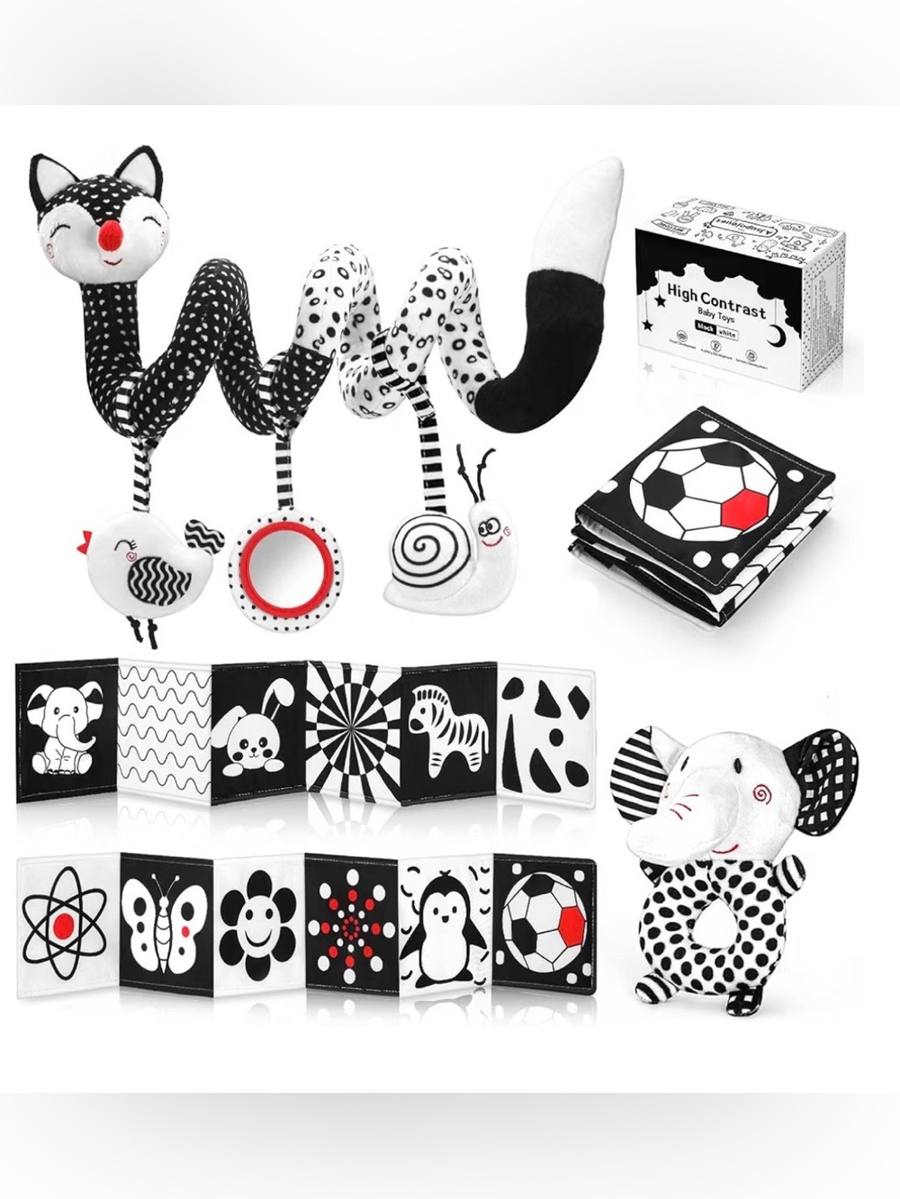 High Contrast Black and White Baby Toys 3-Piece